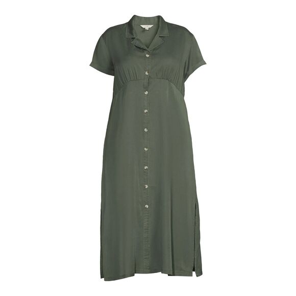 Terra & Sky Dresses & Skirts - Terra & Sky Womens 2X Maxi Shirt Dress Green Button Front